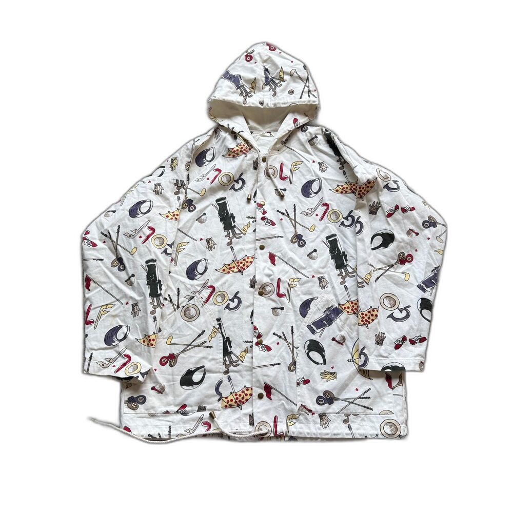 CHRISTOPHER & BANKS VINTAGE GOLF PATCH ALL OVER GRAPHIC JACKET MEDIUM